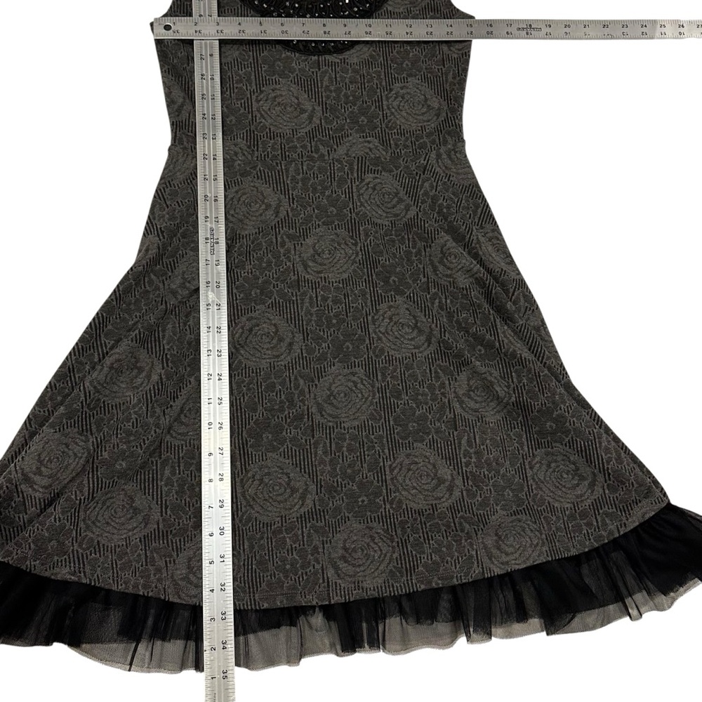 Free People Rock Princess Dress Gray Sleeveless Floral Beaded Tulle Skirt Sz L - Picture 6 of 6